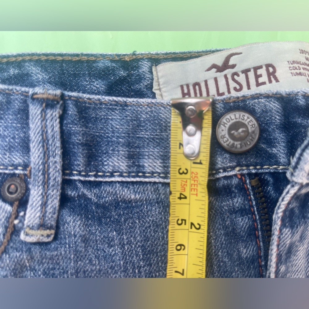 HOLLISTER LEGENDARY ULTRA MINI  DISTRESSED JEANS Denim Mini Skirt CALI SIZE 0 - Picture 7 of 14